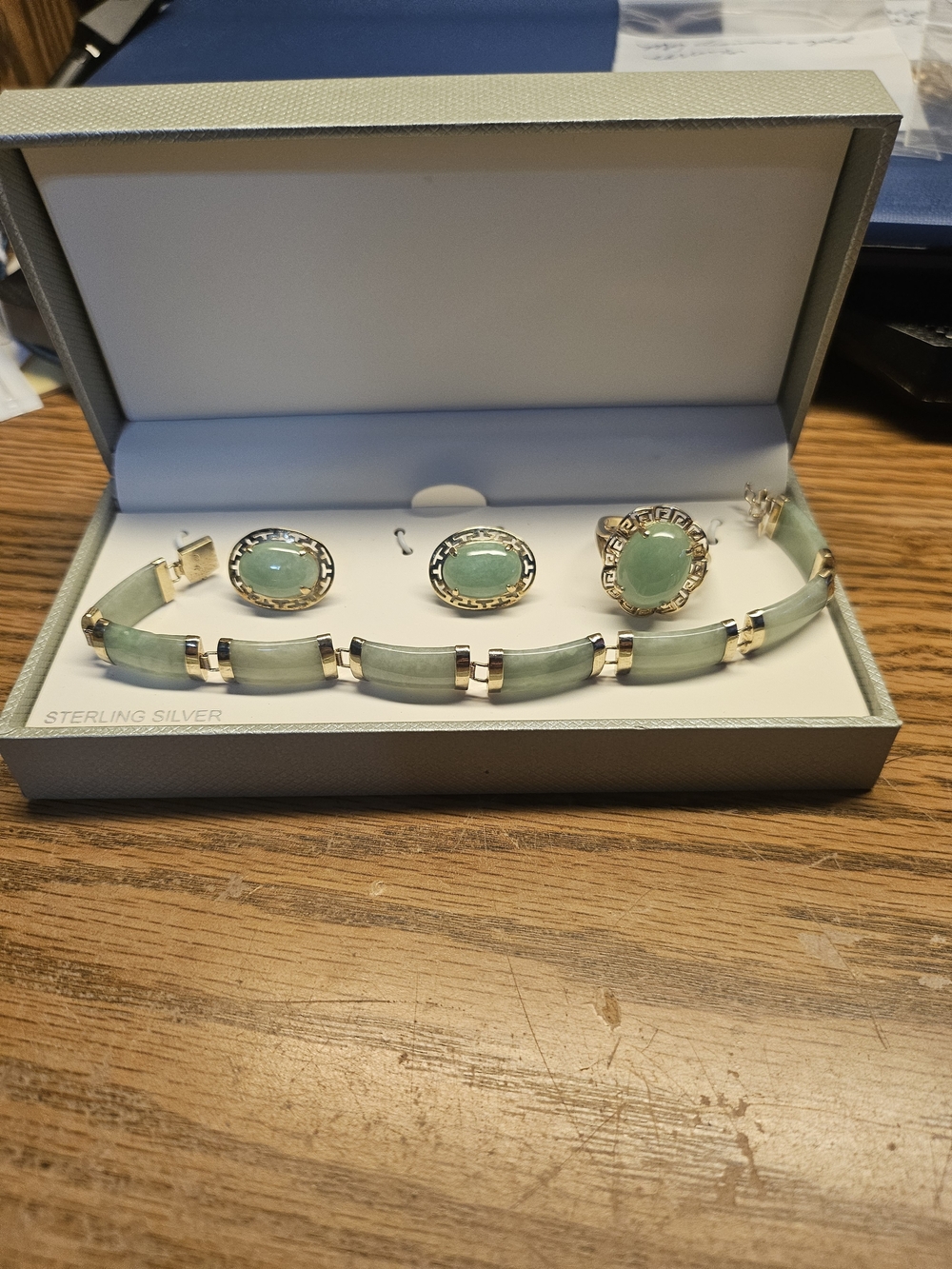 Gold Mounted 10K & Jadeite Stones 4 Pc Set